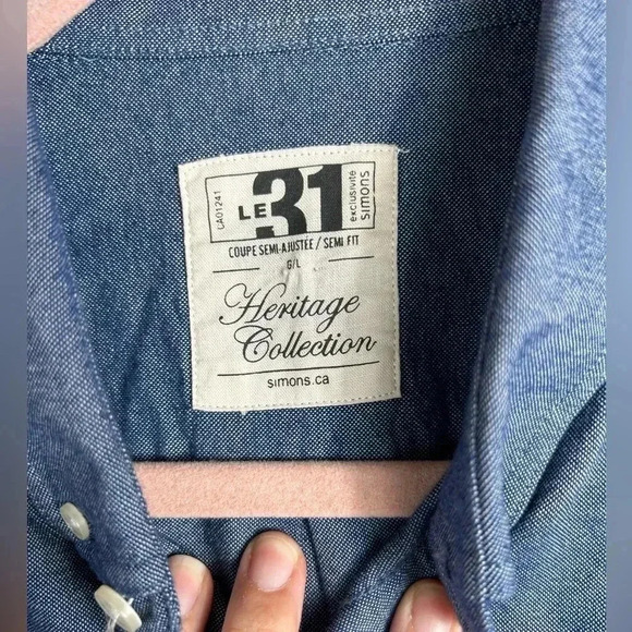 Simons jean denim button-down shirt, L, floral embroidery pocket, Unisex Western - Picture 2 of 9